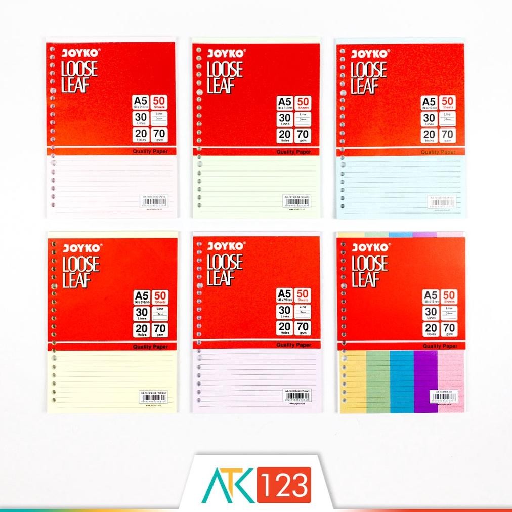 

Isi / Refill Kertas Binder / Loose Leaf Warna / Color A5 , 20 Holes isi 50 Lembar Joyko