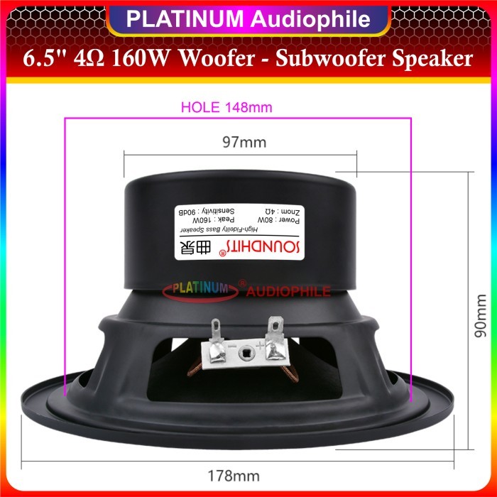Paling Baik Speaker 6.5 Inch Subwoofer Woofer Bass 4 Ohm 160 Watt 6.5 Hifi Premium