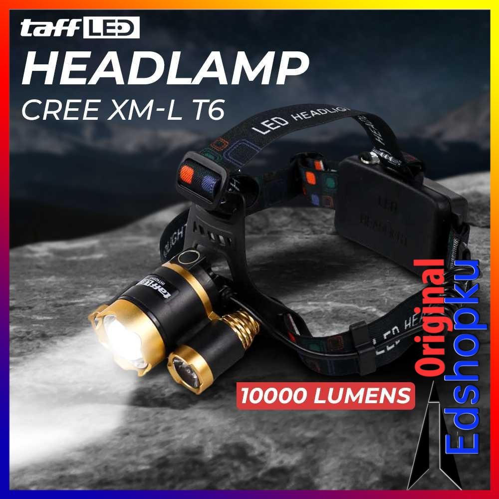 Senter Rumah Sawah Kebun Lampu Kepala Goa Headlamp Cree XM-L 3T6 10000 Lumens Kemah Camping Flashlig