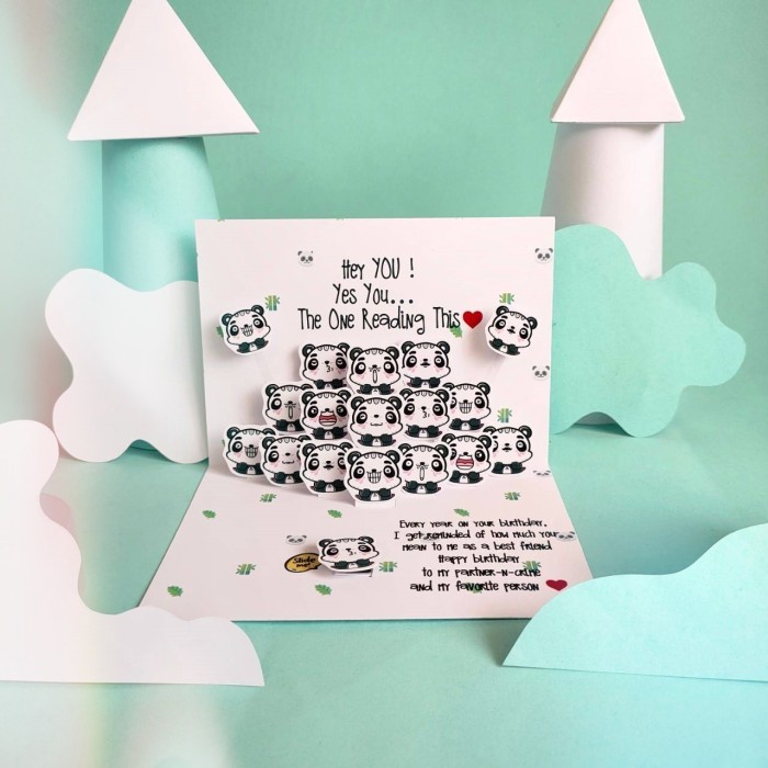 

Tersedia Kartu Ucapan Doodle Panda Pop Up Card Upgrade Tulisan, Motion & Secret