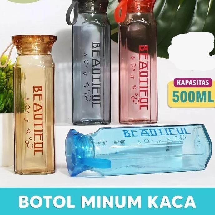 *****] Botol minum kaca Beautiful 500ML/Botol minum kaca bening