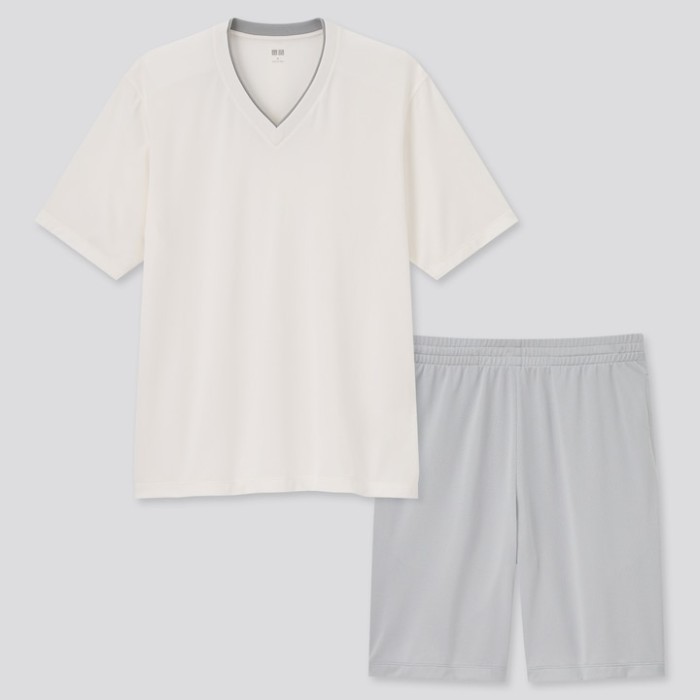 UNIQLO - AIRism Set Mesh V/Neck Lengan Pdk 442740 Baju Tidur Pria