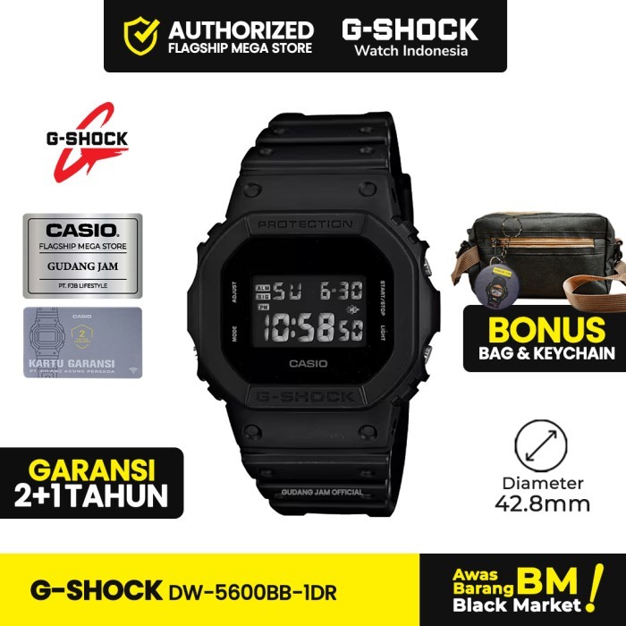 G-Shock DW-5600BB-1DR Jam Tangan Digital Hitam 42.8mm Resin Kuat dengan Kekuatan Air 200m