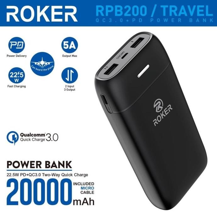 ] PowerBank ROKER TRAVEL 20000MAH QC 3.0 + PD