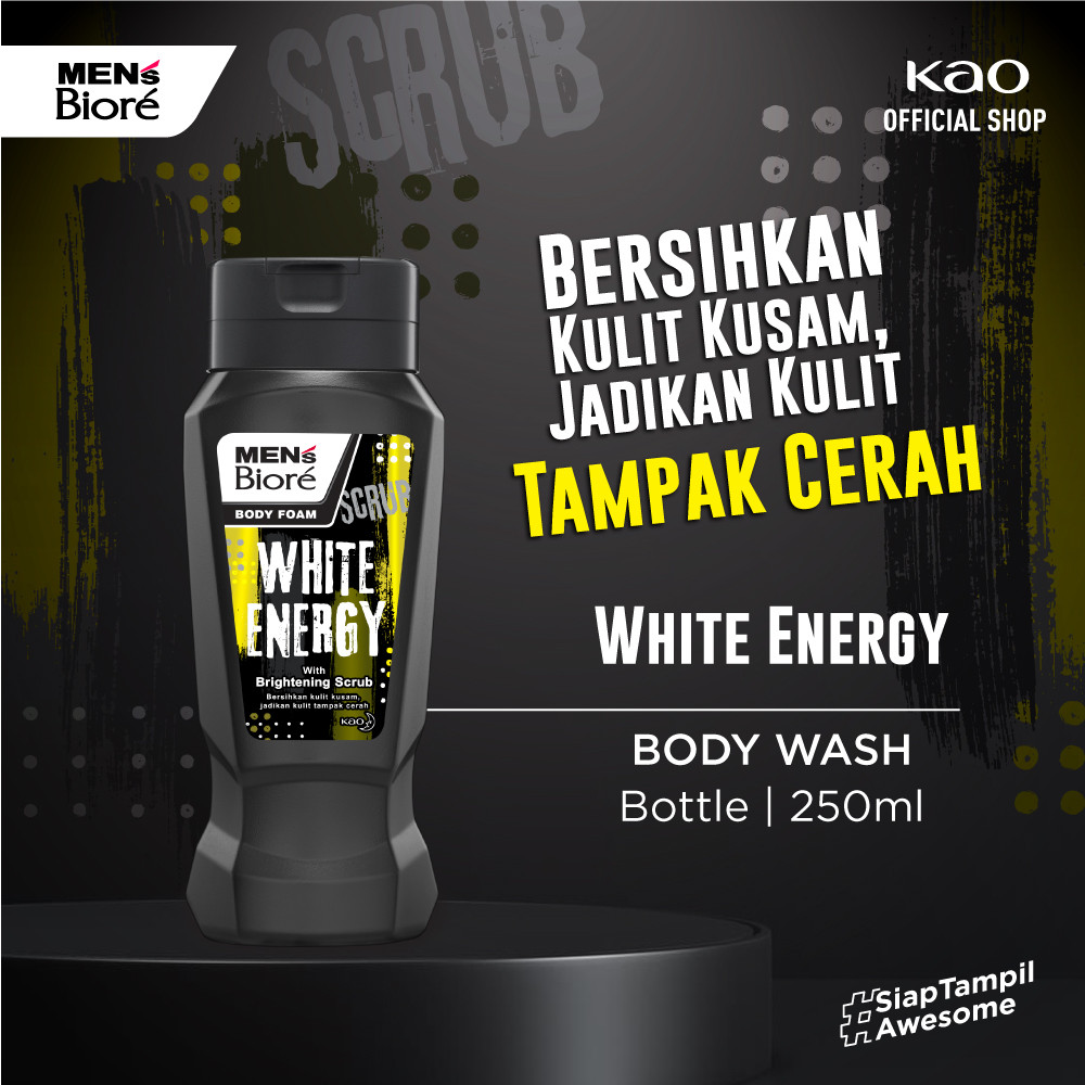 Men's Biore Sabun Mandi Cair Untuk Pria White Energy Eksfoliasi Botol 250 ml - Sabun Cair Body Wash