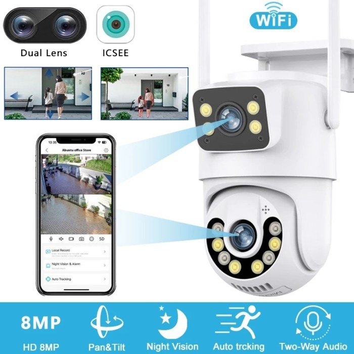 CCTV WIFI ICSEE OUTDOOR/INDOOR DUAL LENSA 8MP DUAL Lights waterproof