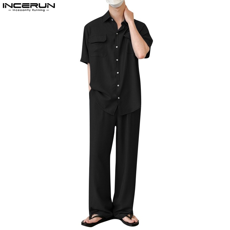 INCERUN Set Kemeja + Celana Kasual Pria Lengan Pendek Ringan |105BCA18|