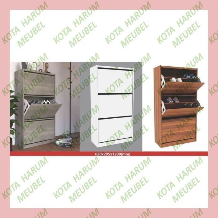 rak sepatu minimalis informa abu putih coklat kayu pintu flip bandung