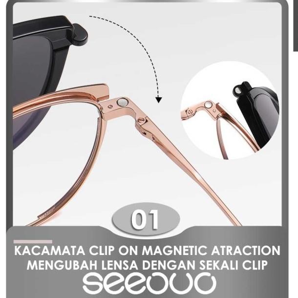 Seeouo Kacamata 2In1 Clip On Bentuk Cat Eye Fashion Wanita Bisa Nus Anti Silau 25104
