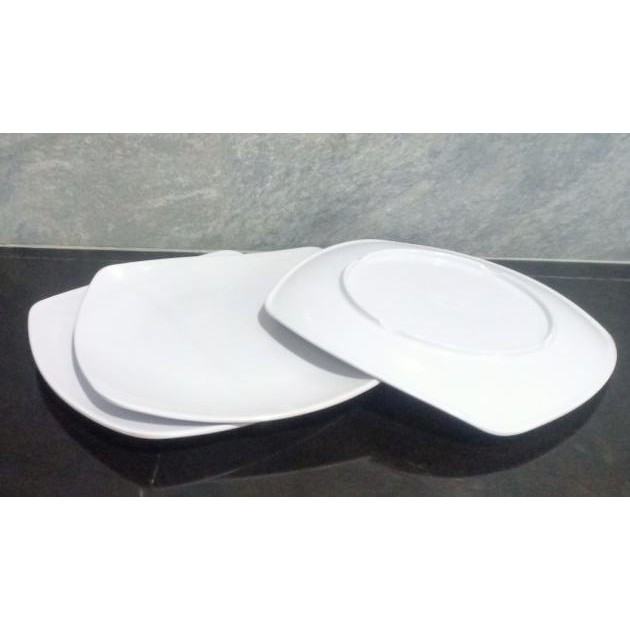 1Lusin & 6 Pcs Piring Makan Melan Persegi Polos - Piring Makan