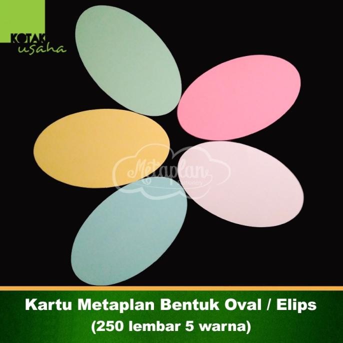 

Terlaris Kartu Metaplan Bentuk Oval / Elips (250 lembar 5 warna) SALE