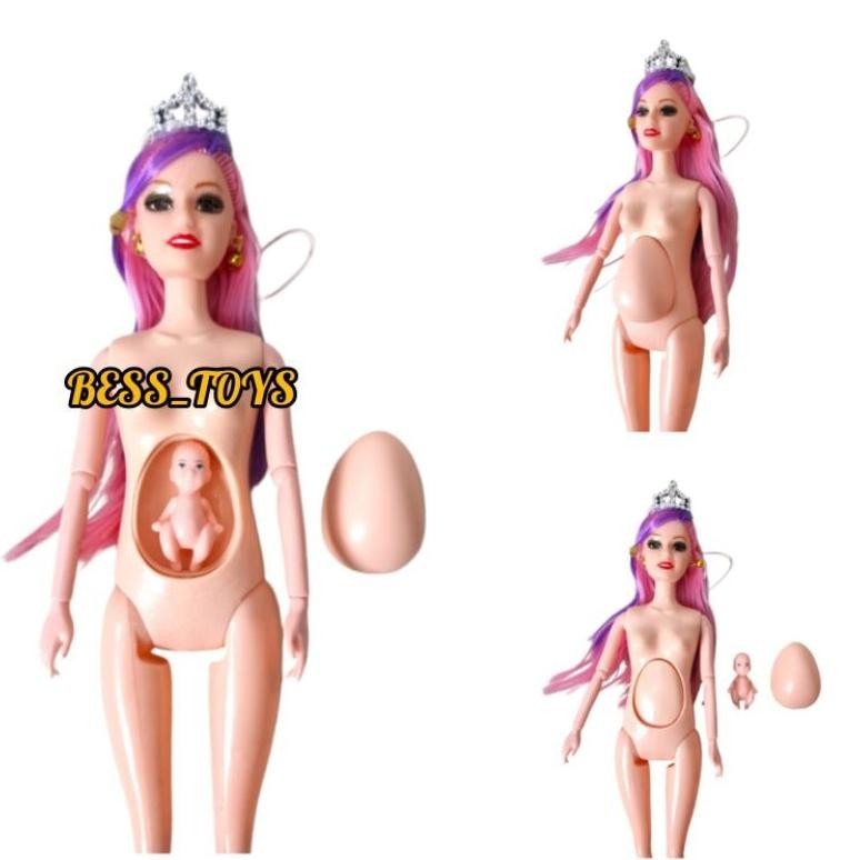 Diskon Boneka Hamil 30Cm / Satu Paket Sepasang Berbi Hamil + 2 Anak + Bayi Dalam Kandungan + Mika Ga