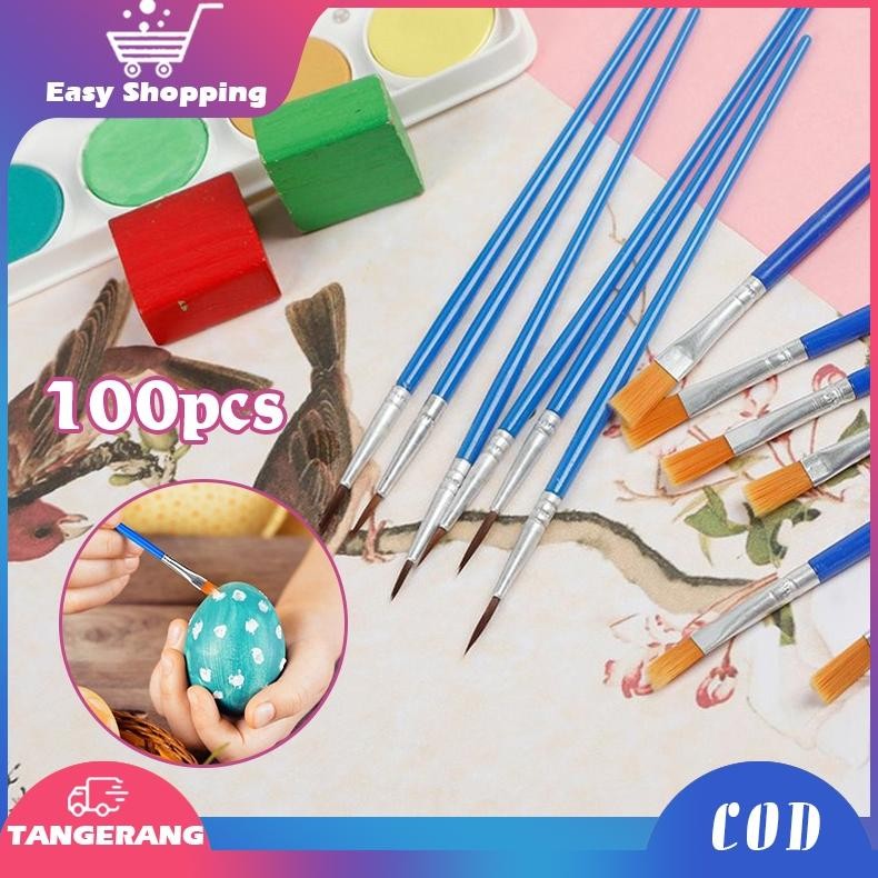 

100pcs Kuas Lukis Set Ujung Pointed Dan Flat Kuas/Cat Minyak Kuas /Melukis Lengkap/ Kuas Lukis Akrilik Bulu Nilon Cat Air
