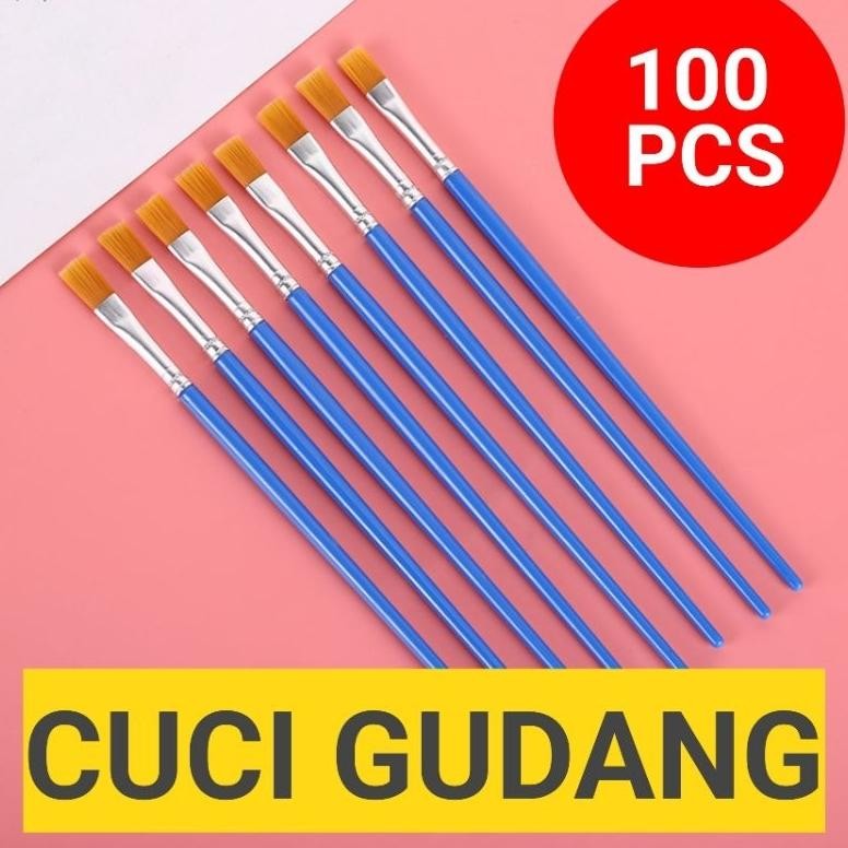 

100 PCS KUAS LUKIS FLAT KUAS NYLON DATAR PAINT BY NUMBER FLAT BRUSH KUAS ROUND NYLON