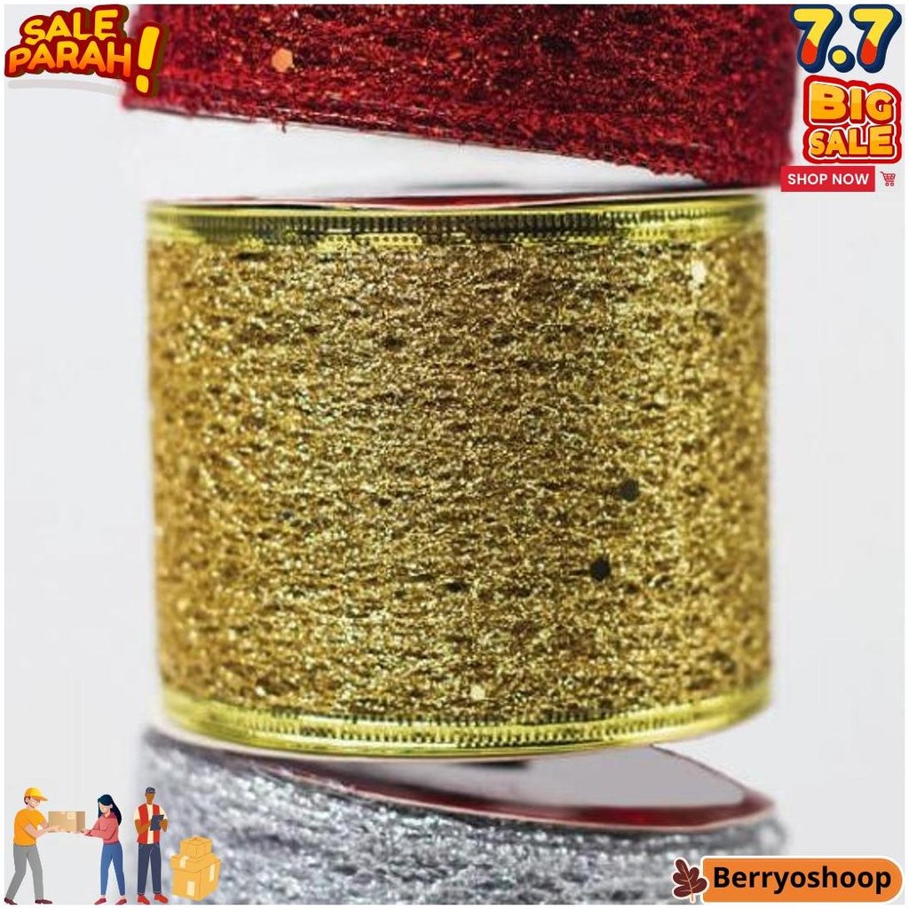 

Pita Roll Gulung Hiasan Pohon Natal Motif Normal Jala Fabric Panjang 270Cm Red Gold Silver D Best Seller