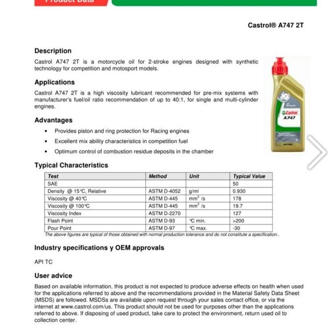 TERMURAH Oli Samping Castrol A747 / A 747  Original 1000%.