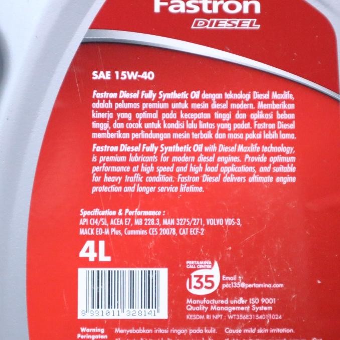 OLI FASTRON DIESEL 15W-40 4L GALON PERTAMINA - OLI DIESEL FASTRON