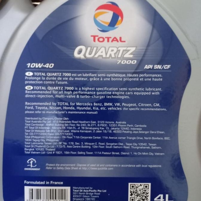 Paket Oli Mesin Bensin TOTAL SAE 10W-40 6 L + Filter Oli TOYOTA INNOVA
