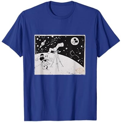 Kaos Vintage Romantis Disney Minnie & Mickey Mouse Telescope Moon |ccUPBxwC|