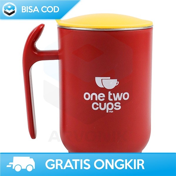 GELAS KOPI DENGAN GAGANG CANGKIR KOPI+TUTUP RAPAT ONETWOCUPS STAINLESS