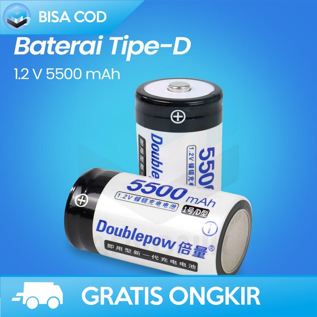 BATERAI TIPE D 5500mAh DOUBLEPOW BUTTON TOP RECHARGEABLE 1.2V 2 PCS