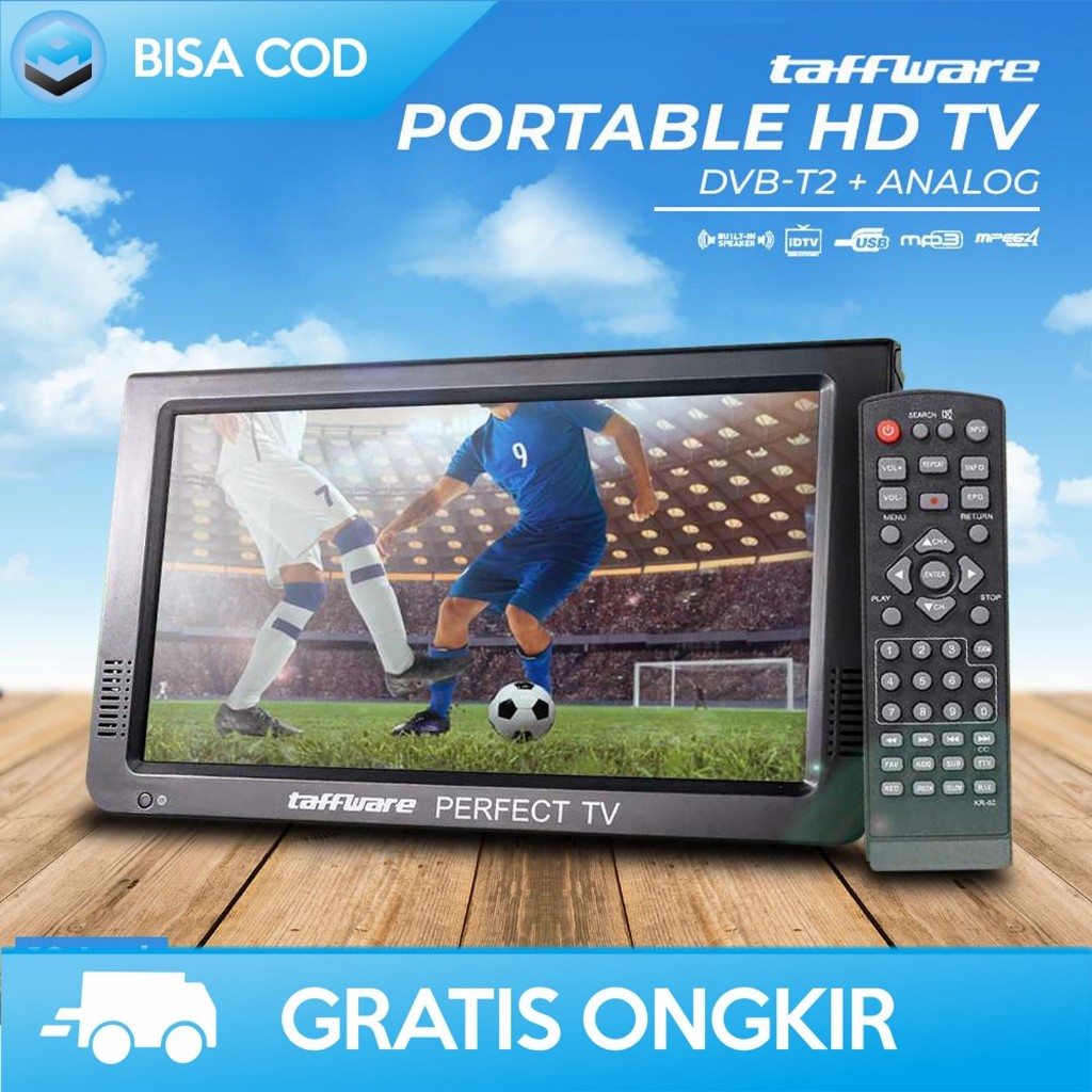 TV MINI PORTABLE MONITOR TAFF 10 Inch DVB-T2 BATERAI ISI ULANG CAS