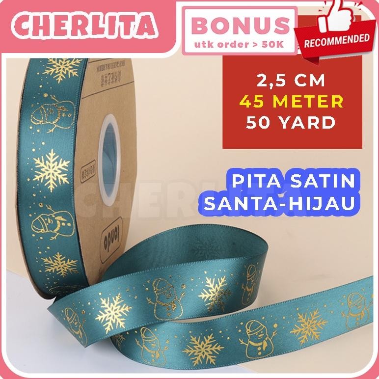 

45 Meter Pita Natal Christmas Ribbon Emboss Emas 50 Yard Packaging Kado Hampers Stok Baru