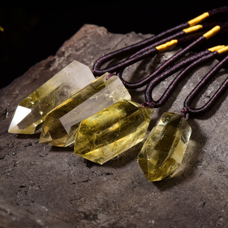 Kalung Liontin Batu Kristal, Ornamen Liontin Kolom Heksagonal Dipoles Batu Kristal, Liontin Tunggal 