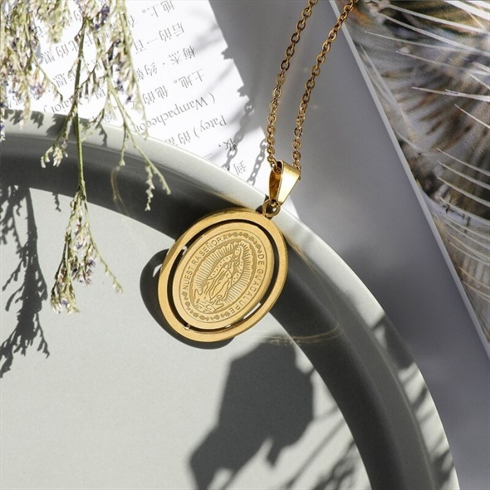 Azzatun - Kalung Bunda Maria Guadalupe Oval Cantik Titanium Asli Katolik