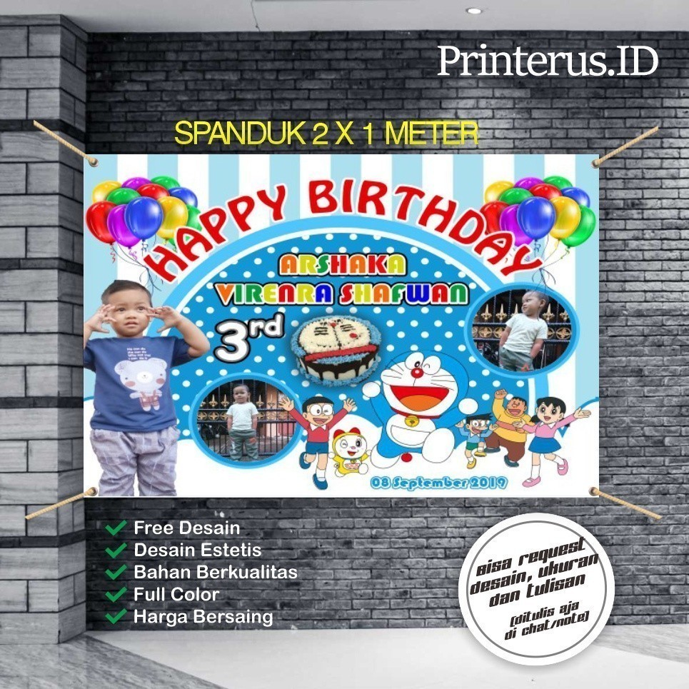 Bisa COD, Chek Dulu Spanduk / Banner / MMT / Invitation / Backdrop ULANG TAHUN DORAEMON 2x1