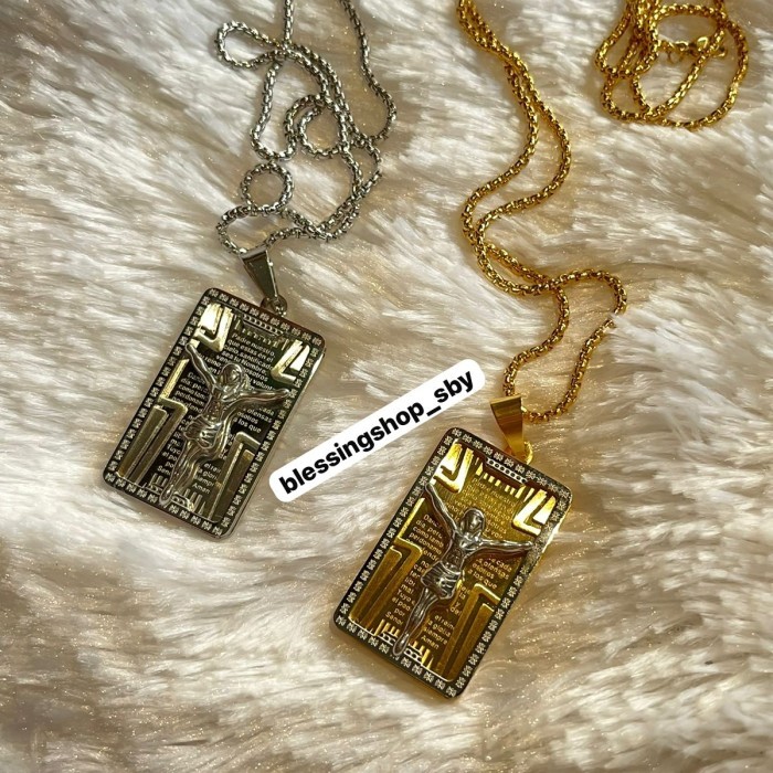 Azzatun - [Premium] Kalung Liontin Kotak Salib Yesus + Doa Bapa Kami