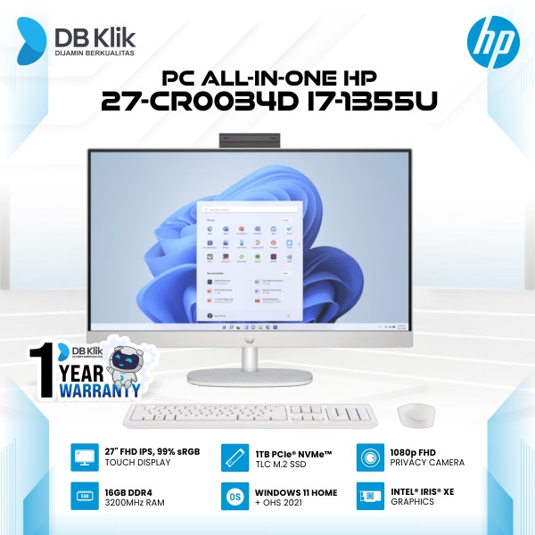 Hp Pc Aio 27-Cr0034D I7-1355U 16G (2X8G) / 1Tb 27" Win Ohs White Touch