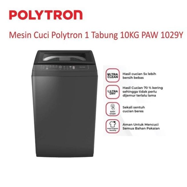 Polytron PAW1029Y Mesin Cuci Top Loading 10 KG Grey - Zeromatic Laguna Series