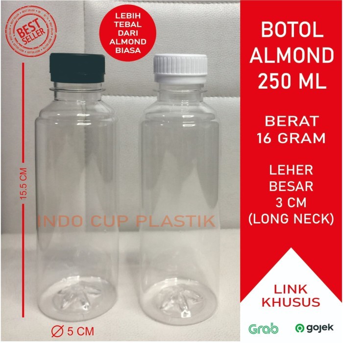 Botol Almond 250 Ml - Botol Plastik 250 Ml Long Neck (16Gr)