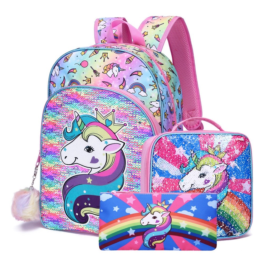 

Set Tas Sekolah Berpayet Unicorn Kartun 3 Buah/Set, Ransel dengan Tas Makan Siang dan Tempat Pensil untuk Siswa Anak Perempuan |74A3A614|