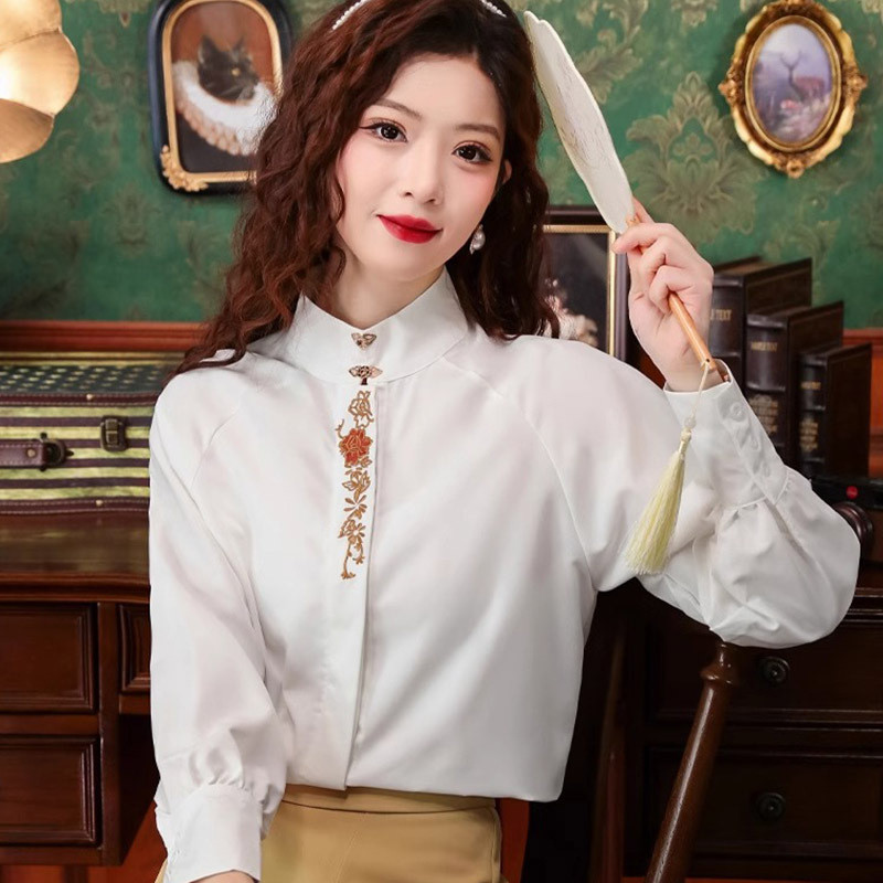 Kemeja Wanita Bordir Gaya China, Baru/Atasan Mode Desain Hanfu