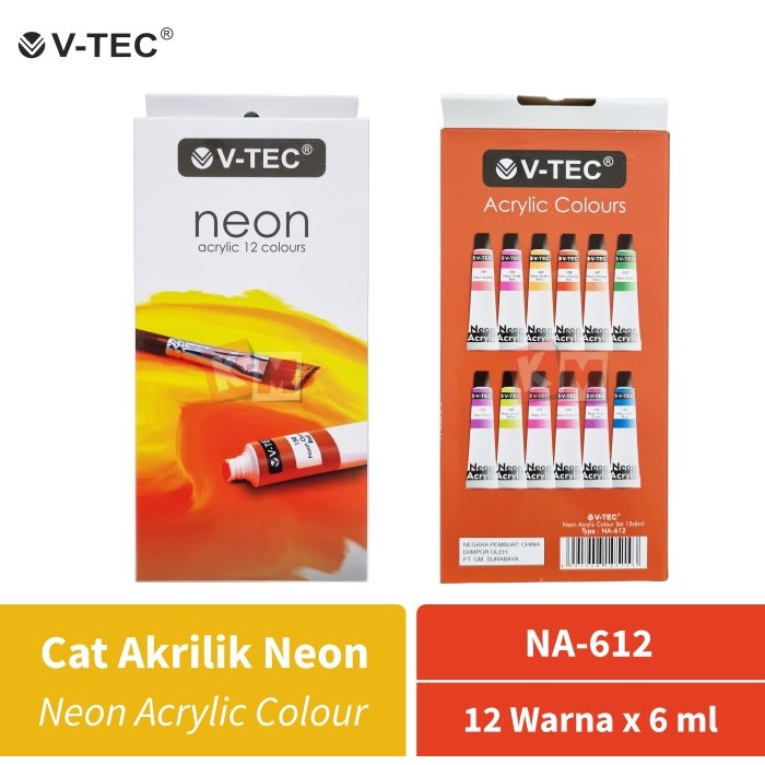 

Neon Acrylic Colour / Cat Akrilik V-TEC NA-612 12 Warna 6 ml Tube