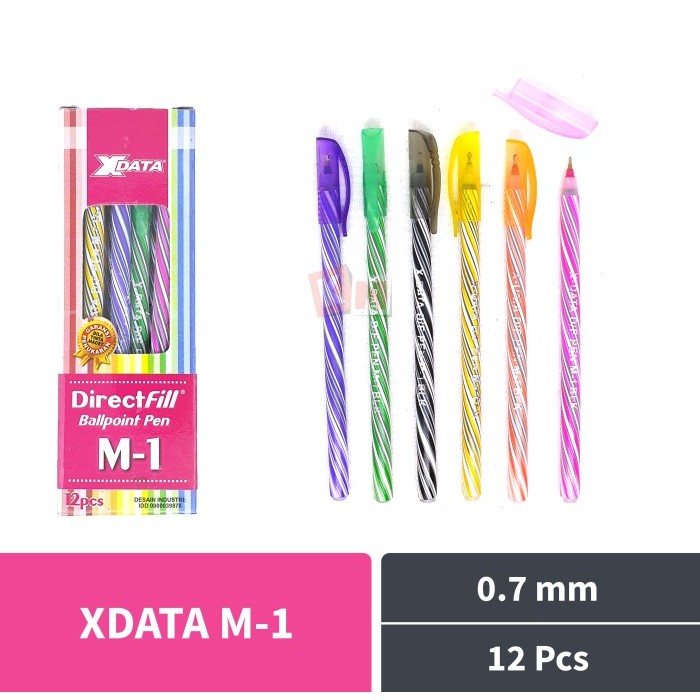 

NEW Pulpen Ballpoint Pena Pen XData X Data M-1 M1 Hitam 0.7 mm 12 Pcs
