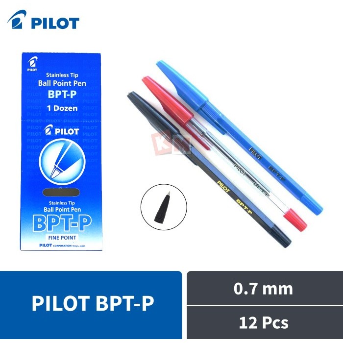 

TERBARU - Pulpen Ballpoint Pena Pilot BPT-P BPTP 0.7 mm Hitam Biru Merah 12 Pcs