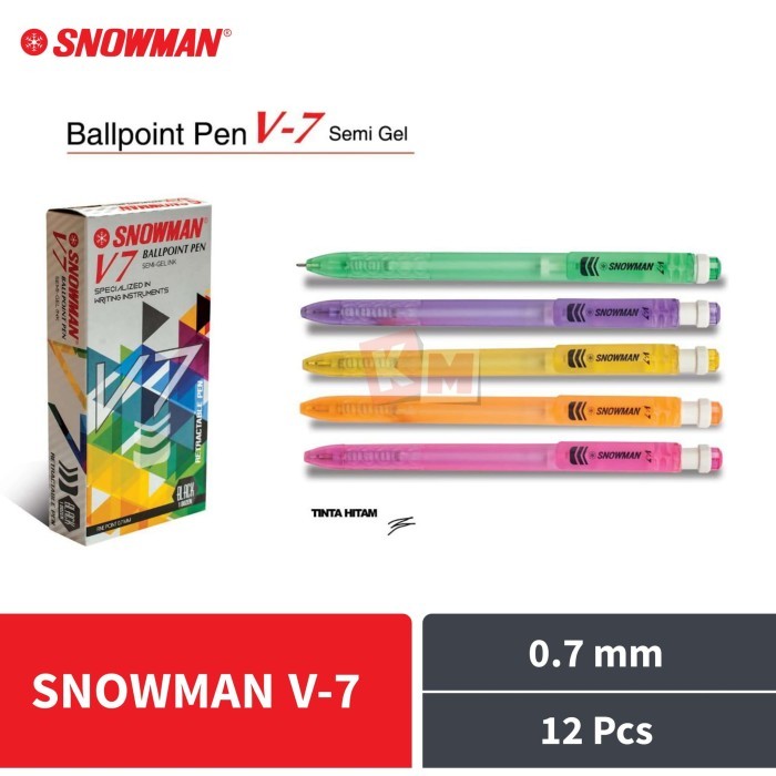 

BEBAS ONGKIR - Pulpen Ballpoint Pena Pen Snowman V-7 V7 Hitam 0.7 mm 12 Pcs