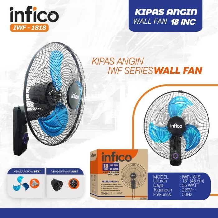 Kipas Angin Dinding Infico Ukuran 18 Inch/Kipas Tornado Dinding