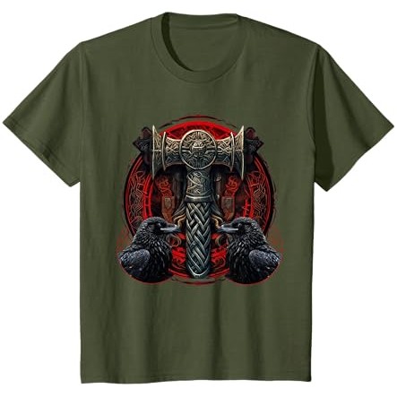 Kaos Mjolnir Thor Mitologi Nordik Viking Odin Jermanik Ravens |dSokboXr|