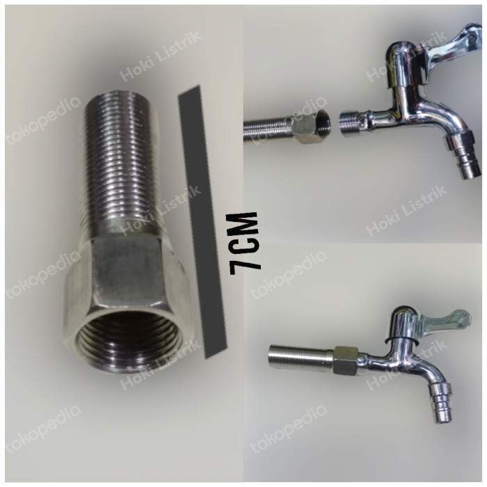 SOK KRAN SAMBUNGAN PIPA AIR PANAS DRAT PANJANG 7 CM 1/2 INCH STAINLES