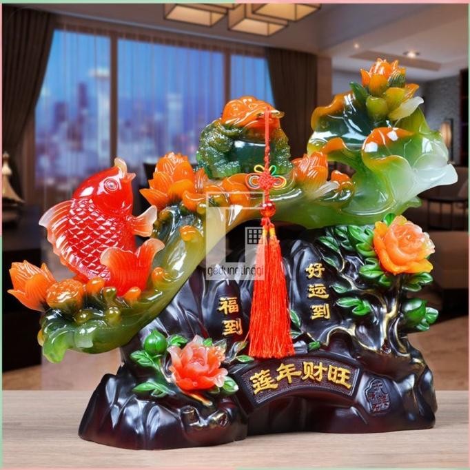 LKJ Patung Ikan Emas Koki Koi Kodok Katak Kaki Tiga Fengshui Hoki Rejeki