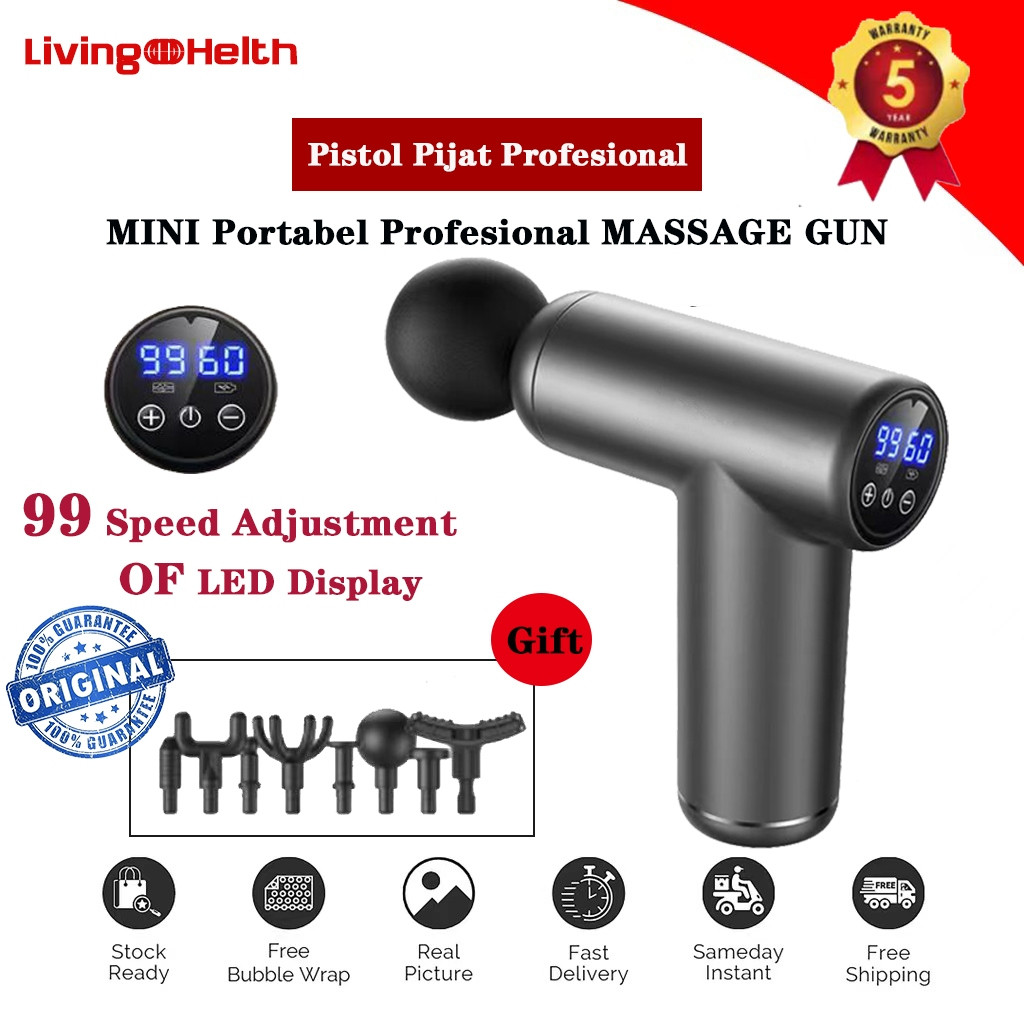 Living&Helth Profesi Wanita/Pria Alat Pijat Elektrik 8 in1 Massage Gun Deep Tissue Muscle Therapy