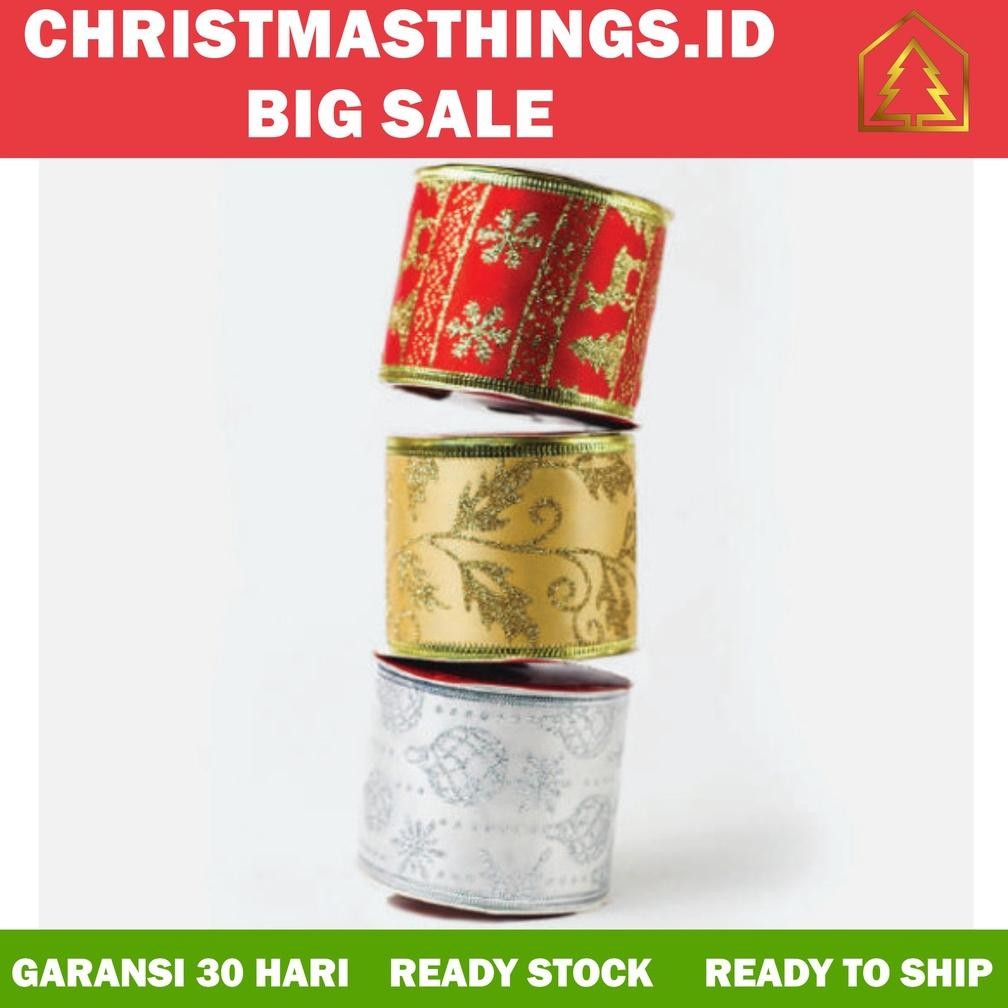 

Pita Roll Hiasan Pohon Natal Christmas Tree Gulung Motif Mix Red Silver Gold Santaclaus Murah