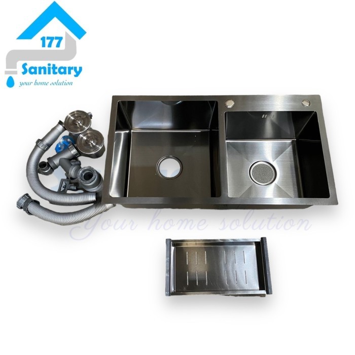 Produk Ready Bak cuci piring stainless 304 Hitam 2 lubang 80x45 Tebal -kitchen sink