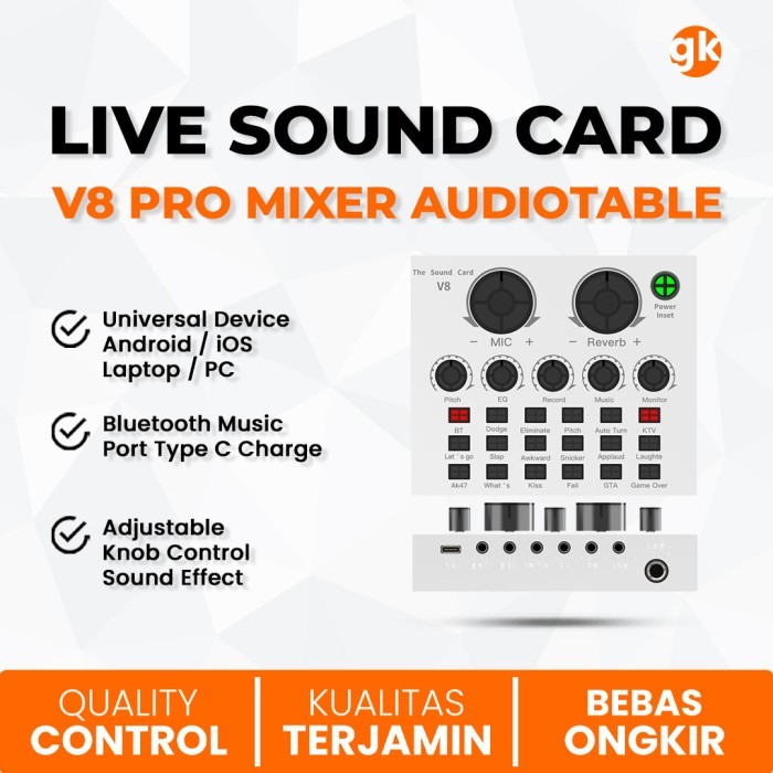 BEBAS ONGKIR - Soundcard Mixer Audio Live Portable V8 Pro Bluetooth External Type C