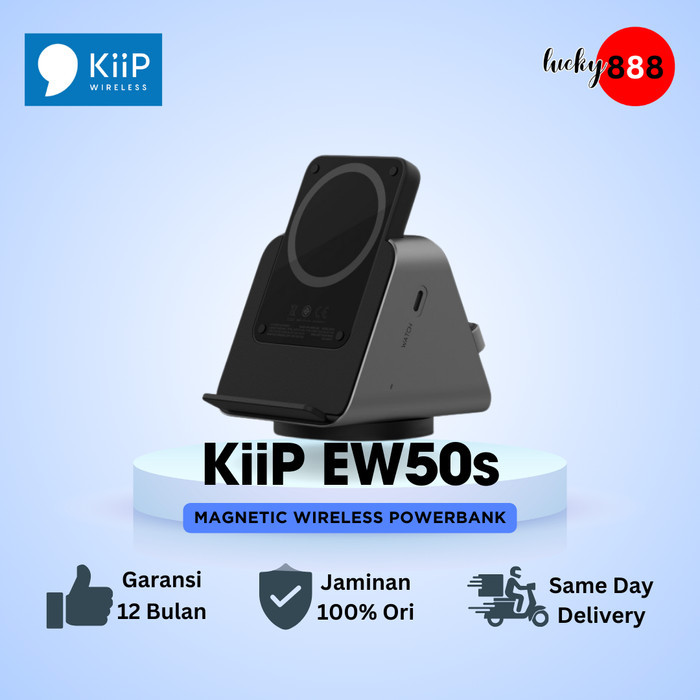 NEW KIIP WIRELESS EW50S MAGSAFE POWER BANK WIRELESS CHARGING BASE 3IN1 PD - Hitam