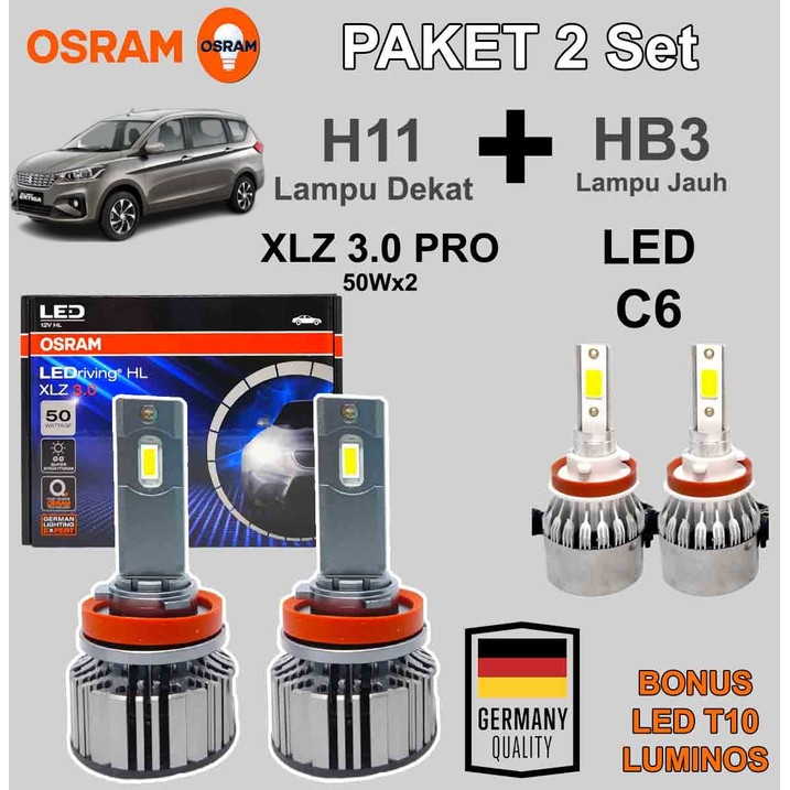 Paket Lampu LED NEW ERTIGA H11 OSRAM XLZ + LED C6 HB3 9005 LED Putih